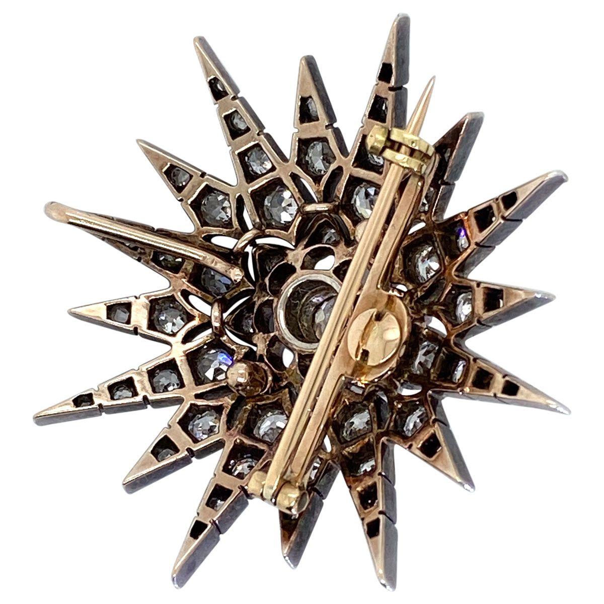 Victorian 2.80 Carat Diamond Eight Point Starburst Pin / Pendant 5