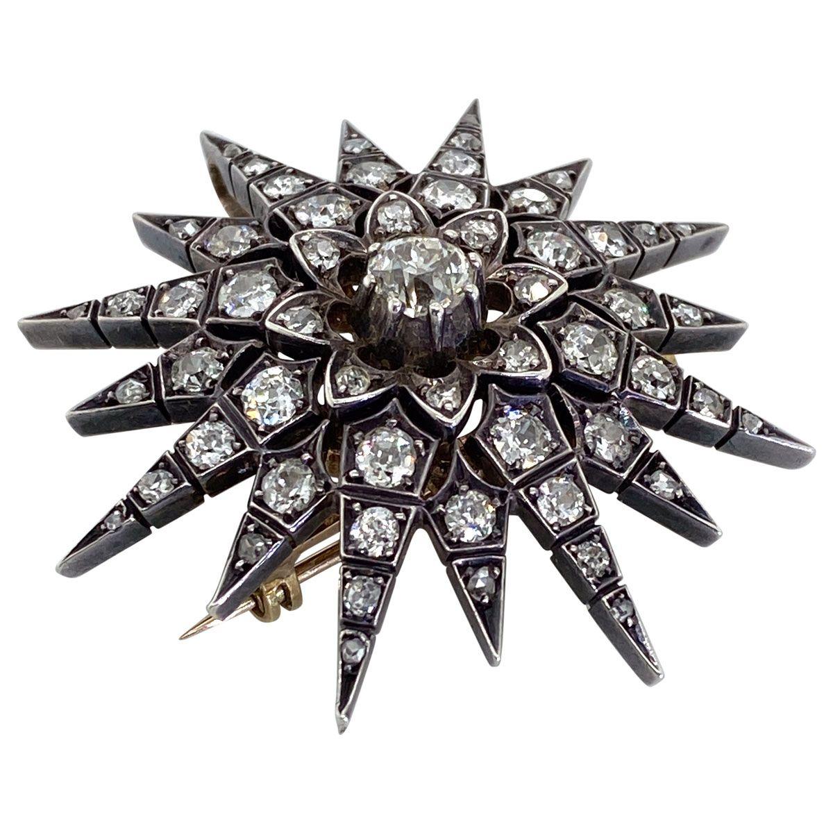 Women's Victorian 2.80 Carat Diamond Eight Point Starburst Pin / Pendant