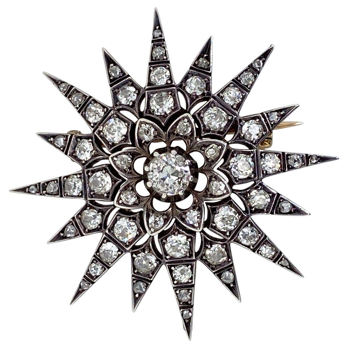 Victorian 2.80 Carat Diamond Eight Point Starburst Pin / Pendant 1