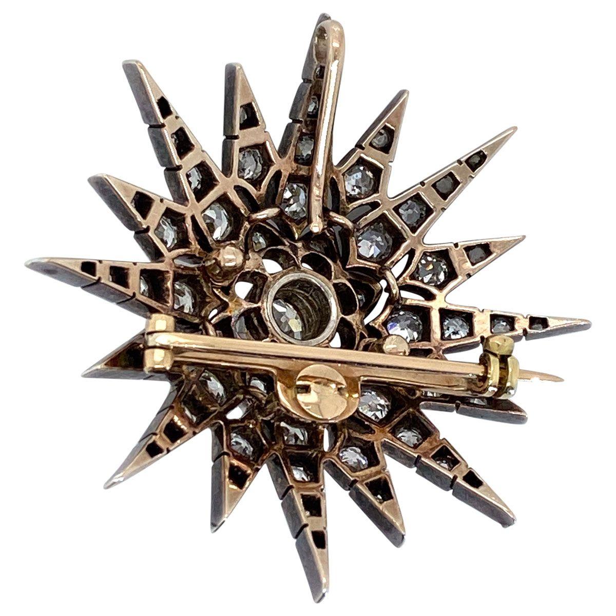 Victorian 2.80 Carat Diamond Eight Point Starburst Pin / Pendant 2