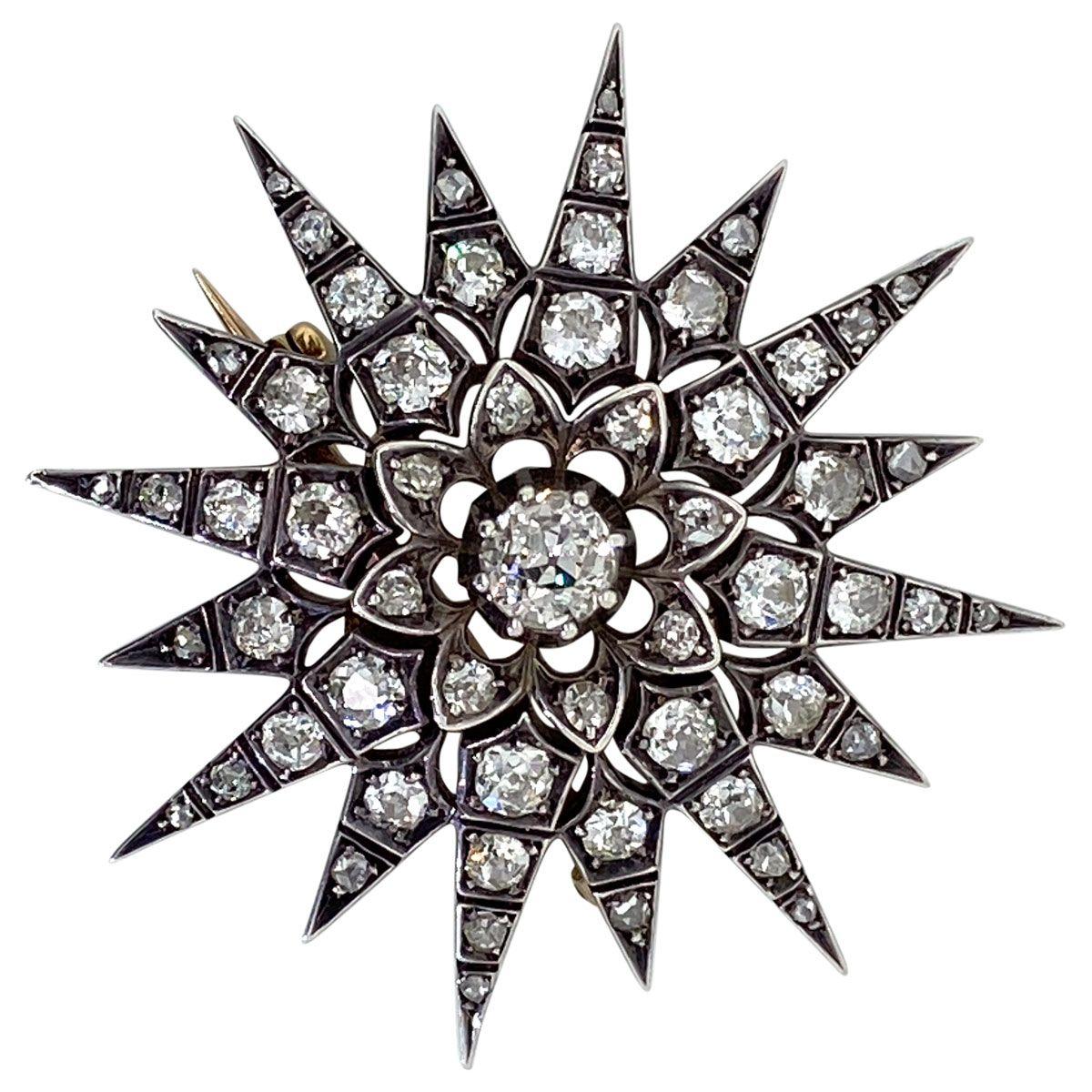Victorian 2.80 Carat Diamond Eight Point Starburst Pin / Pendant 3