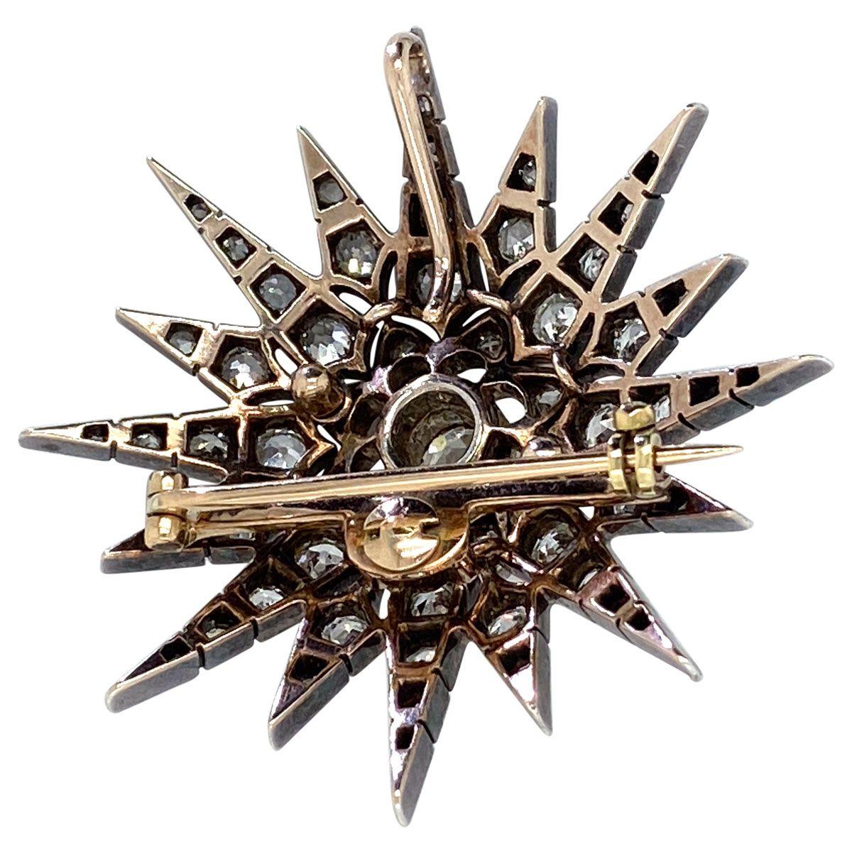 Victorian 2.80 Carat Diamond Eight Point Starburst Pin / Pendant 4