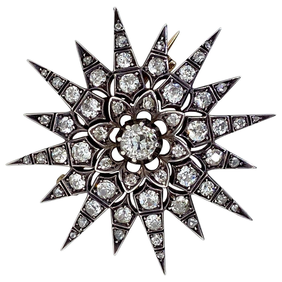 Victorian 2.80 Carat Diamond Eight Point Starburst Pin / Pendant