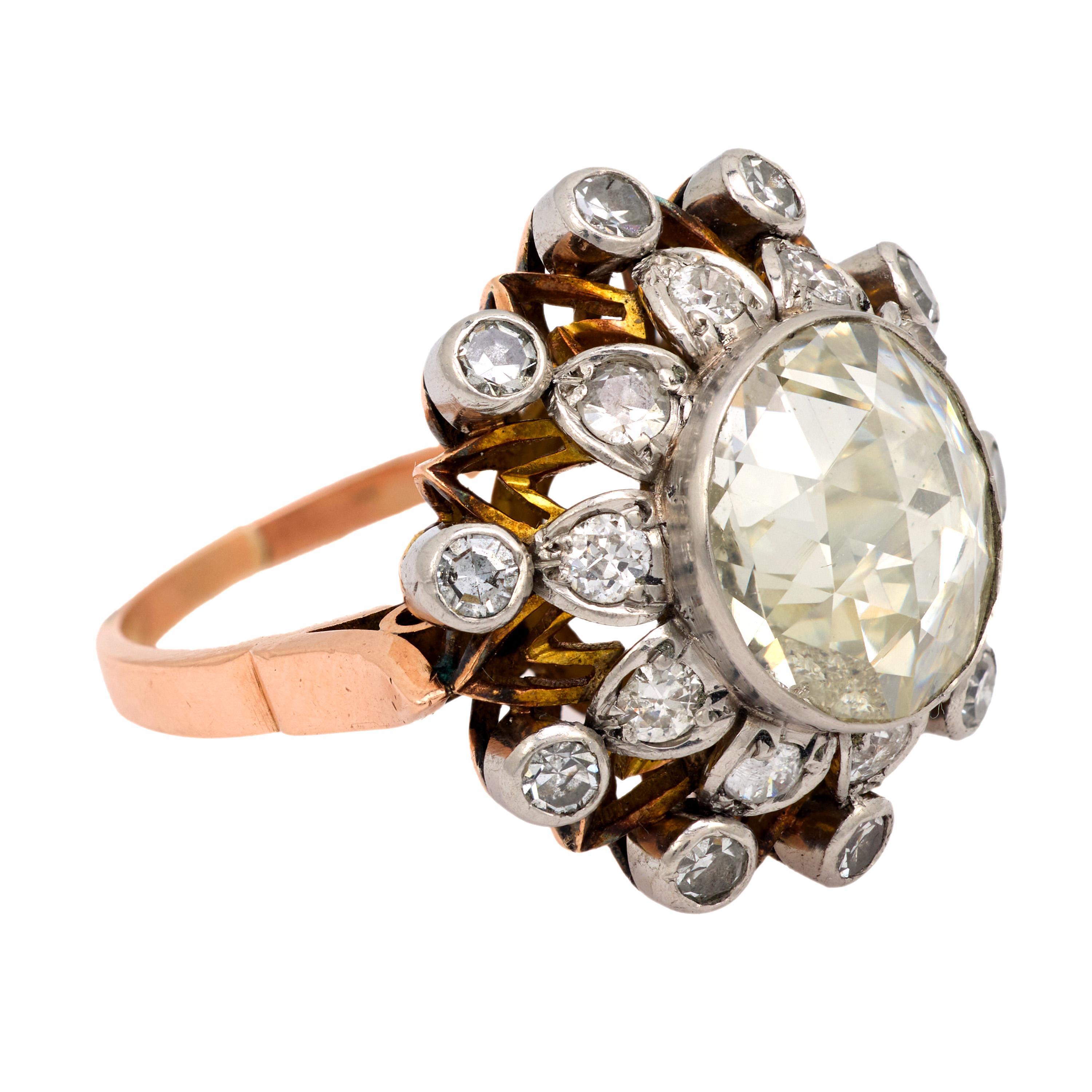 Rose Cut Victorian 2.80 carat rose cut diamond 18k rose gold cluster ring For Sale