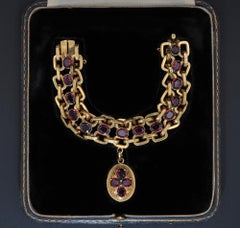 Bracelet victorien rare en grenat 28,00 carats d'origine française 18 KT