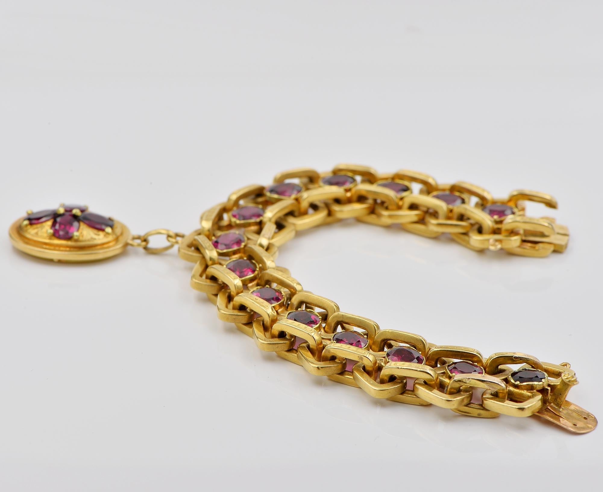 viktorianisches 28,00 Karat Granat-Armband, seltene französische Herkunft 18 KT für Damen oder Herren im Angebot