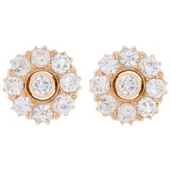 Victorian 2.80 Carat Flower Motif Diamond Earrings, circa 1900s