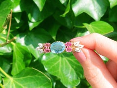 Victorian 2.84ct Aquamarine and 1.32ct Morganite Enamel and Yellow Gold Brooch
