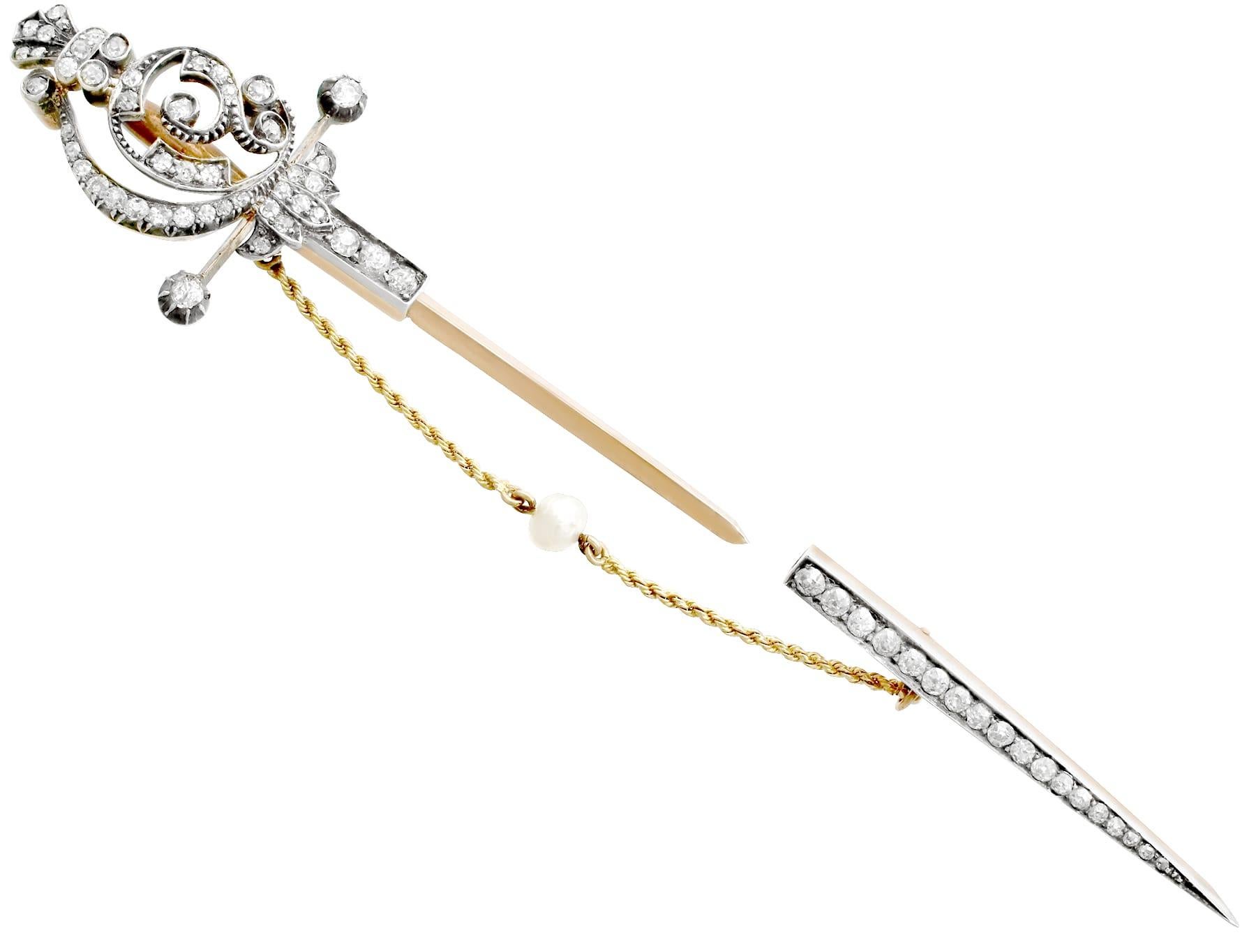 Victorian 2.85 Carat Diamond Yellow Gold Pin Brooch For Sale 1