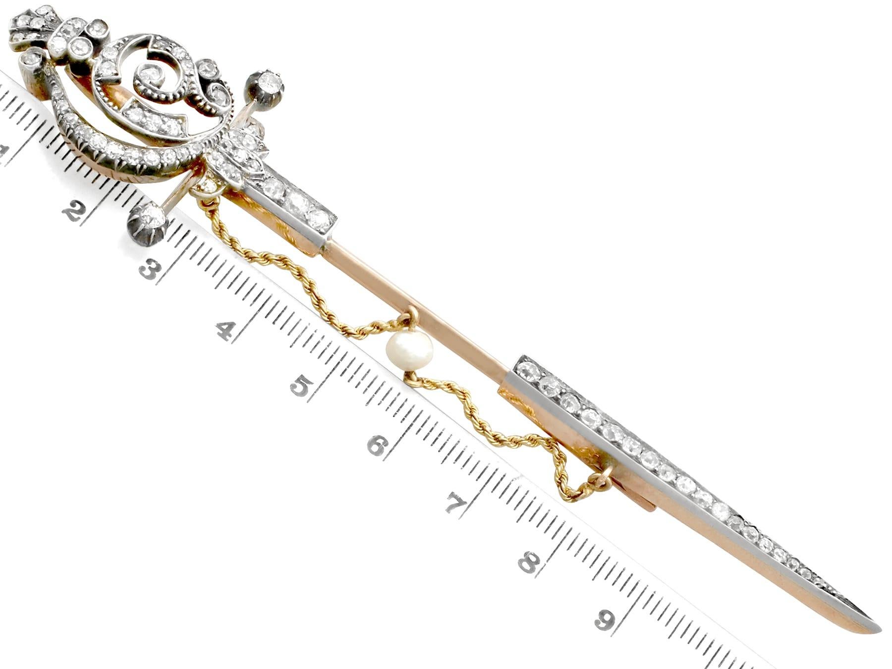 Victorian 2.85 Carat Diamond Yellow Gold Pin Brooch For Sale 2