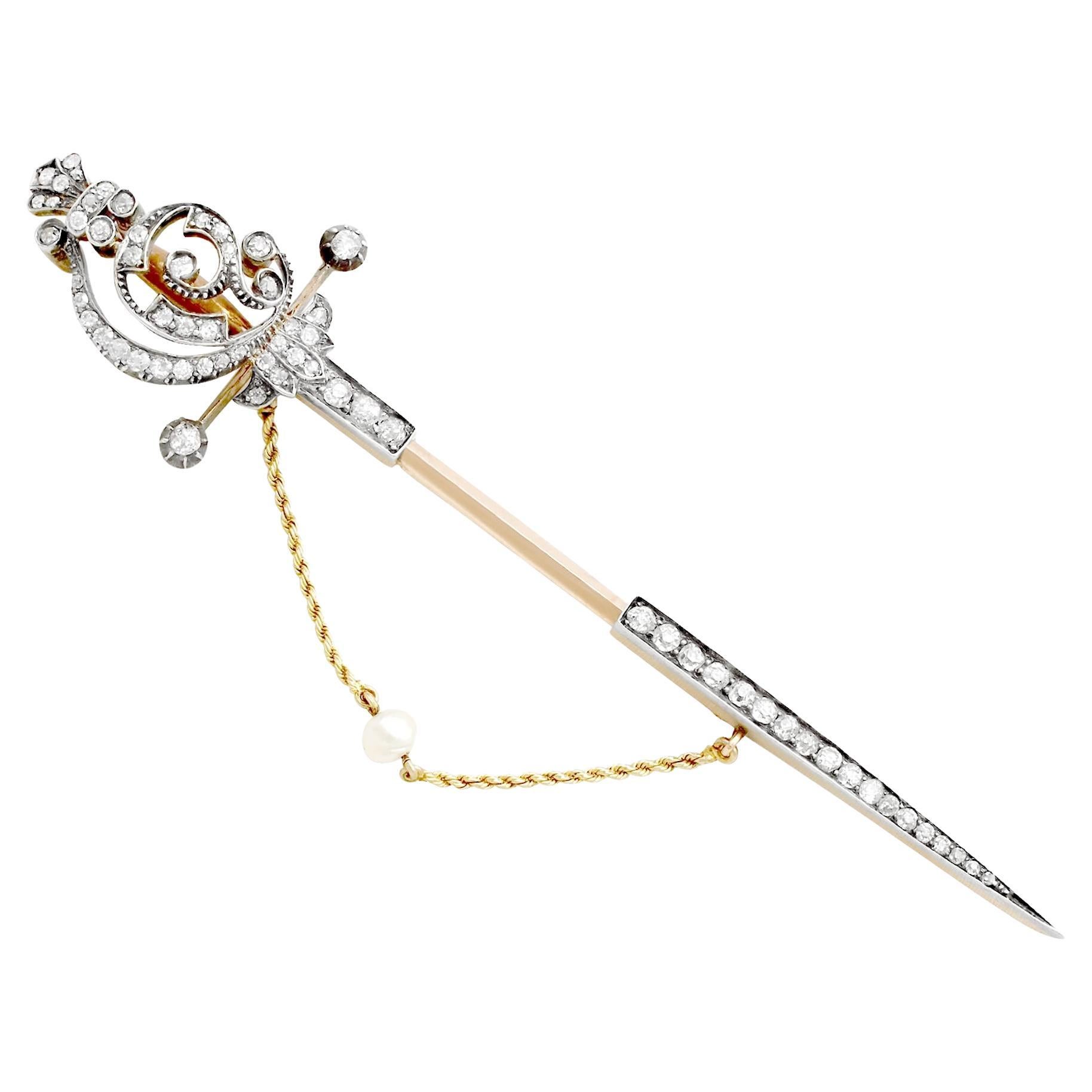 Victorian 2.85 Carat Diamond Yellow Gold Pin Brooch For Sale