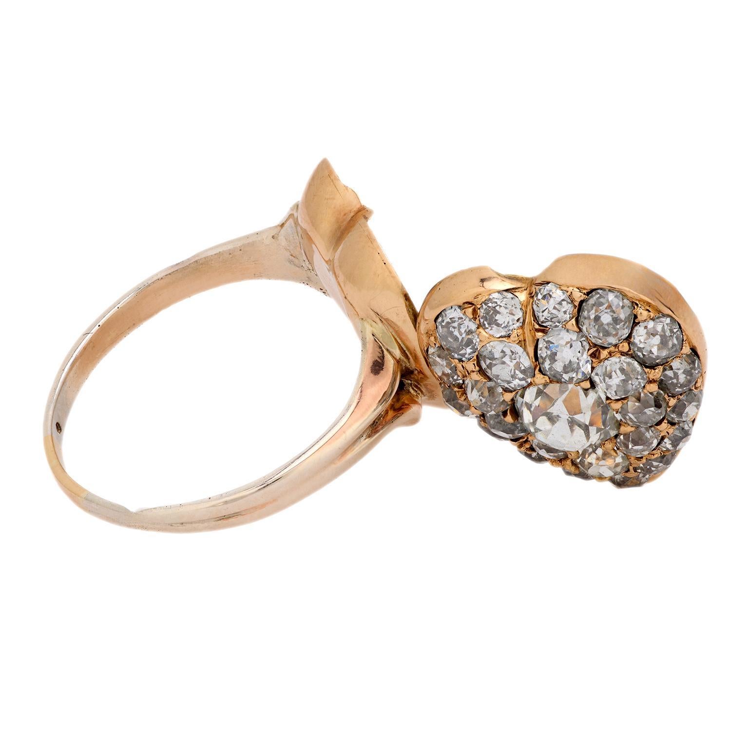 Women's Victorian 2.85 carat total weight diamond 14k gold silver heart locket ring For Sale