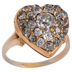 Anillo victoriano con medallón en forma de corazón de oro de 14 quilates y plata con un diamante de 2,85 quilates de peso total