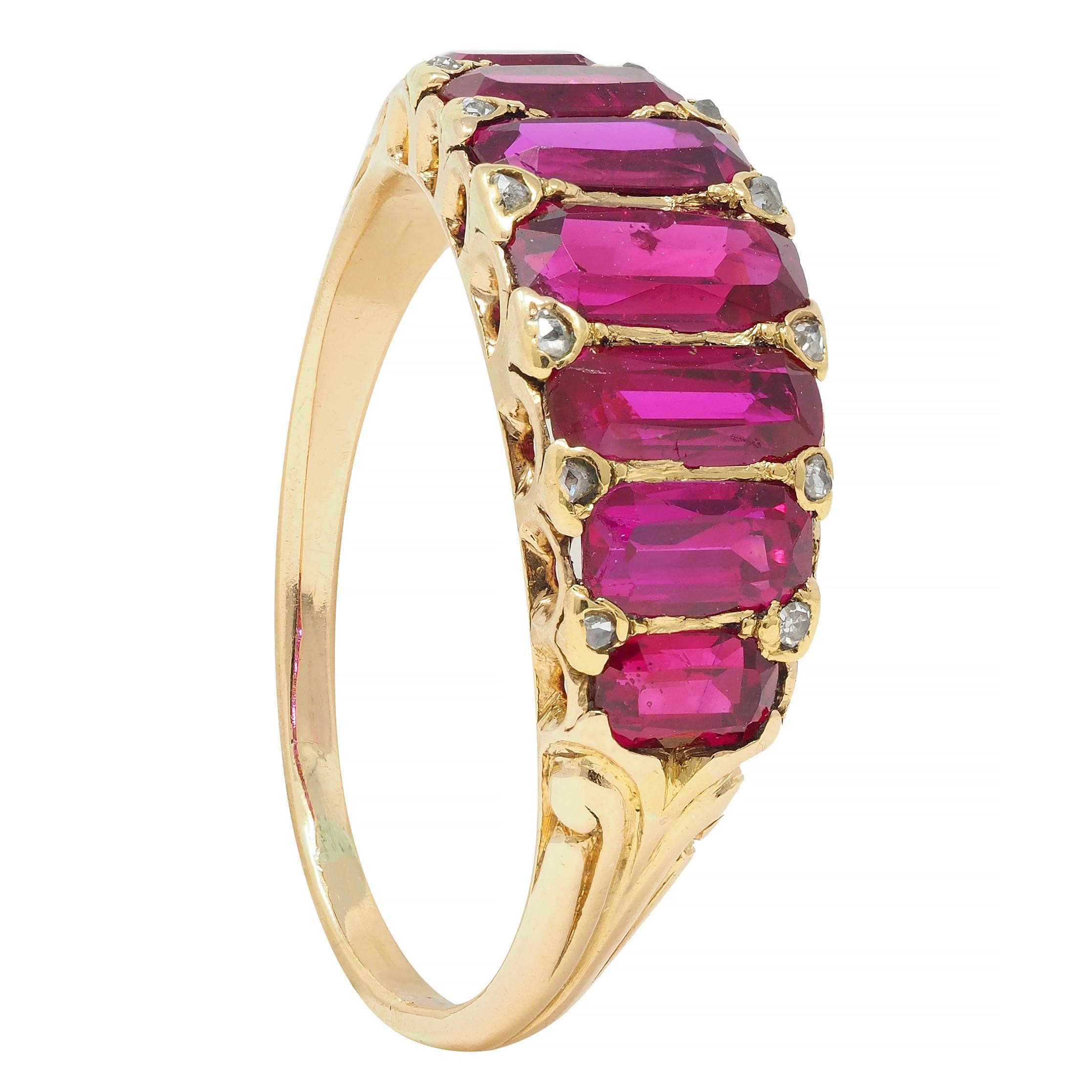 Victorian 2.88 CTW No Heat Burma Ruby Diamond 18 Karat Yellow Gold Band Ring GIA For Sale 5
