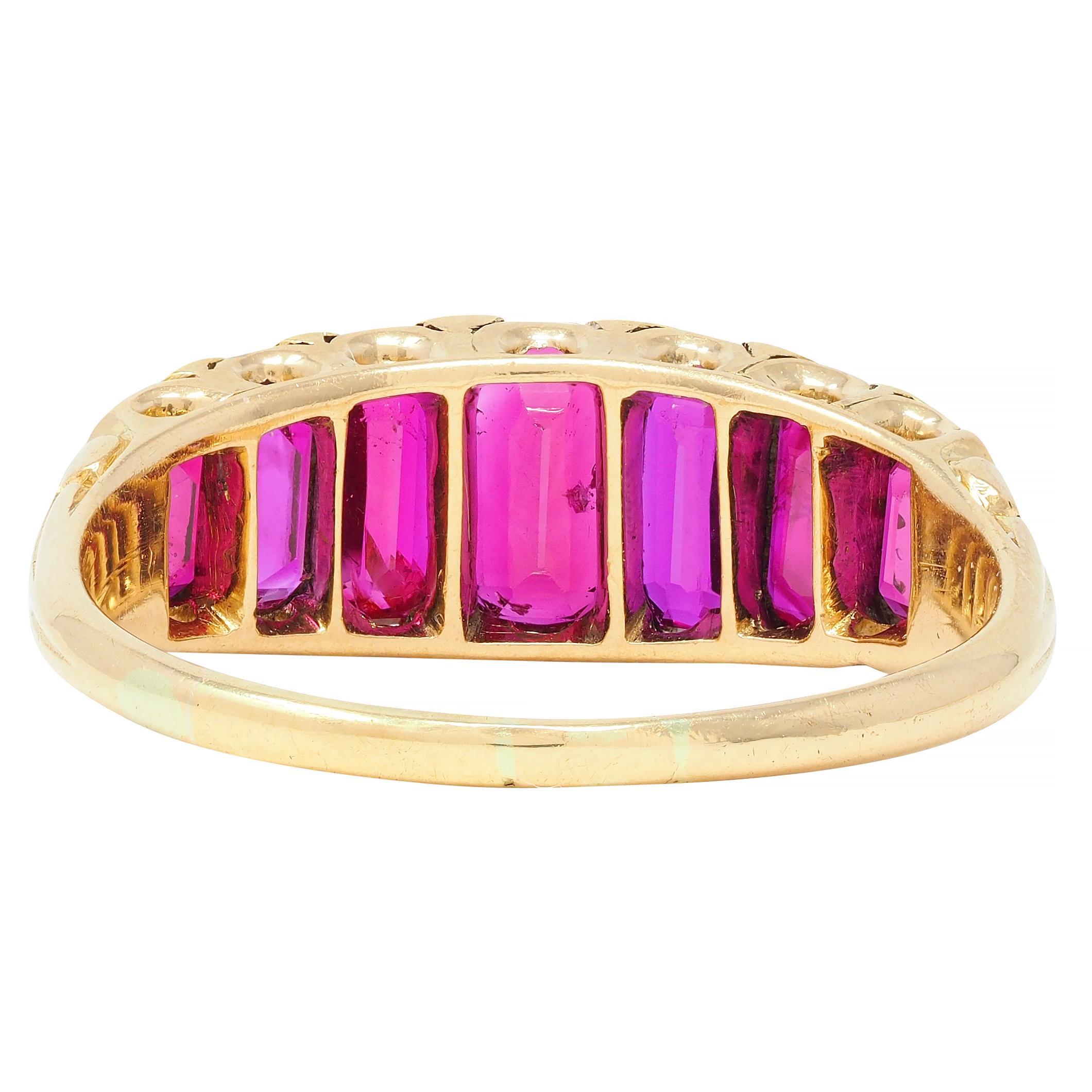 Women's or Men's Victorian 2.88 CTW No Heat Burma Ruby Diamond 18 Karat Yellow Gold Band Ring GIA For Sale