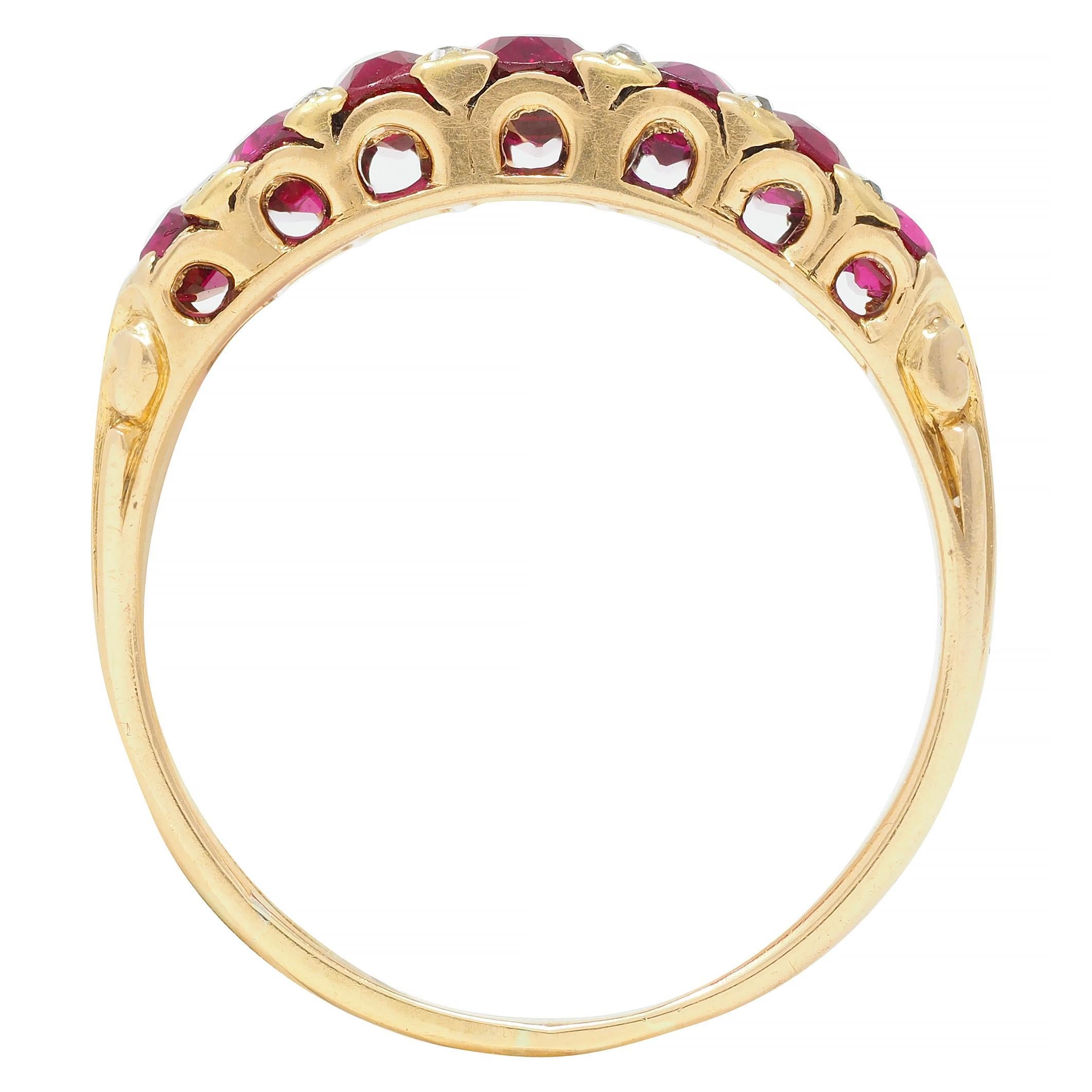 Victorian 2.88 CTW No Heat Burma Ruby Diamond 18 Karat Yellow Gold Band Ring GIA For Sale 2