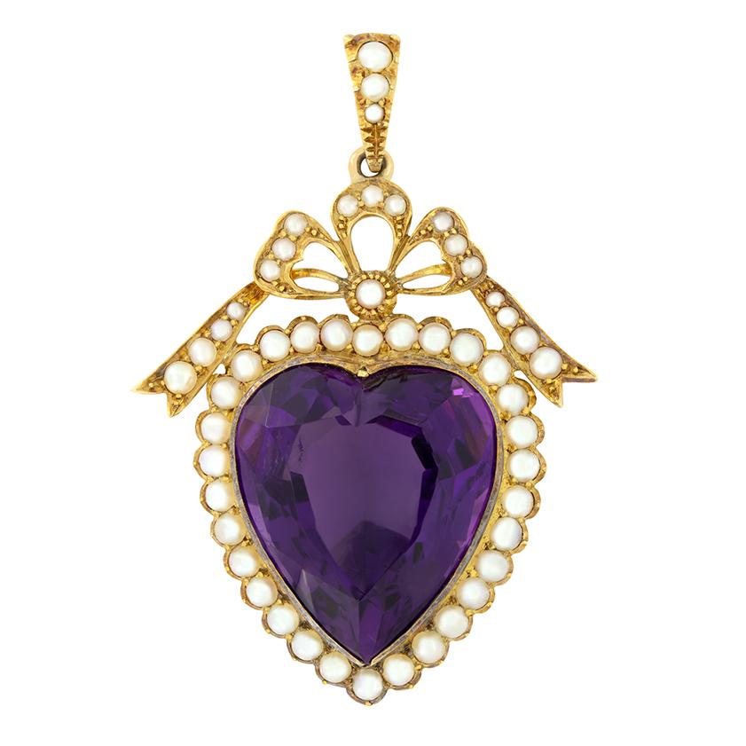 Victorien Pendentif victorien en forme de cœur en améthyste de 28,80ct, c.1880s en vente
