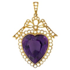 Pendentif victorien en forme de cœur en améthyste de 28,80ct, c.1880s