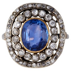 Victorian 2.90 Carats Ceylon No Heat Sapphire Diamond 18k Silver Cluster Ring