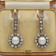 Victorian 2.90 Ct Natural Pearl 2.60 Ct Diamond Certified drop earrings