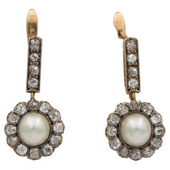 Antique Victorian 2.90 Ct Natural Pearl 2.60 Ct Diamond Certified drop earrings