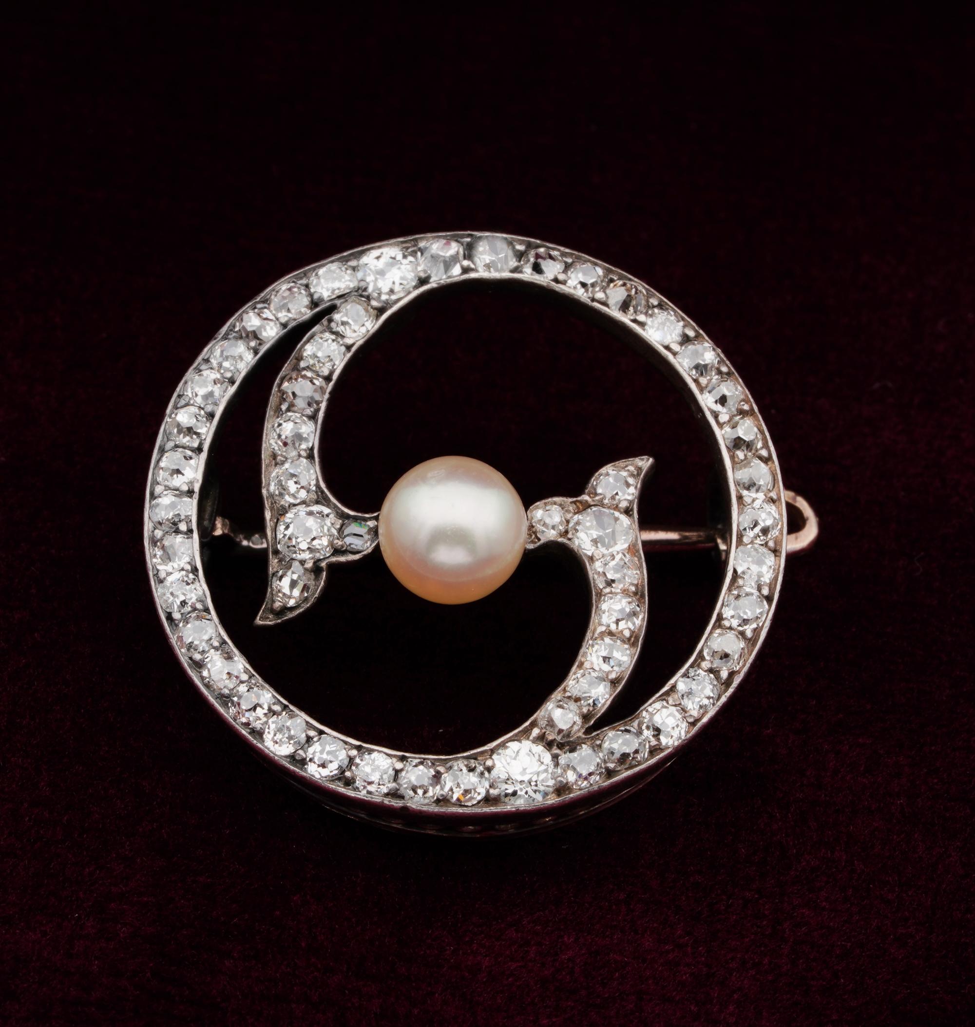 Epitome of Elegance

Antique Victorian period, elegant circle designed brooch or pendant can be worn both ways
1880 ca – hand crafted of the most exquisite workmanship of solid 18 Kt gold silver – not marked as the majority of antiques
Delightful