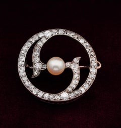 Victorian 2.90 Carat Old Mine Diamond Natural Pearl Brooch Pendant