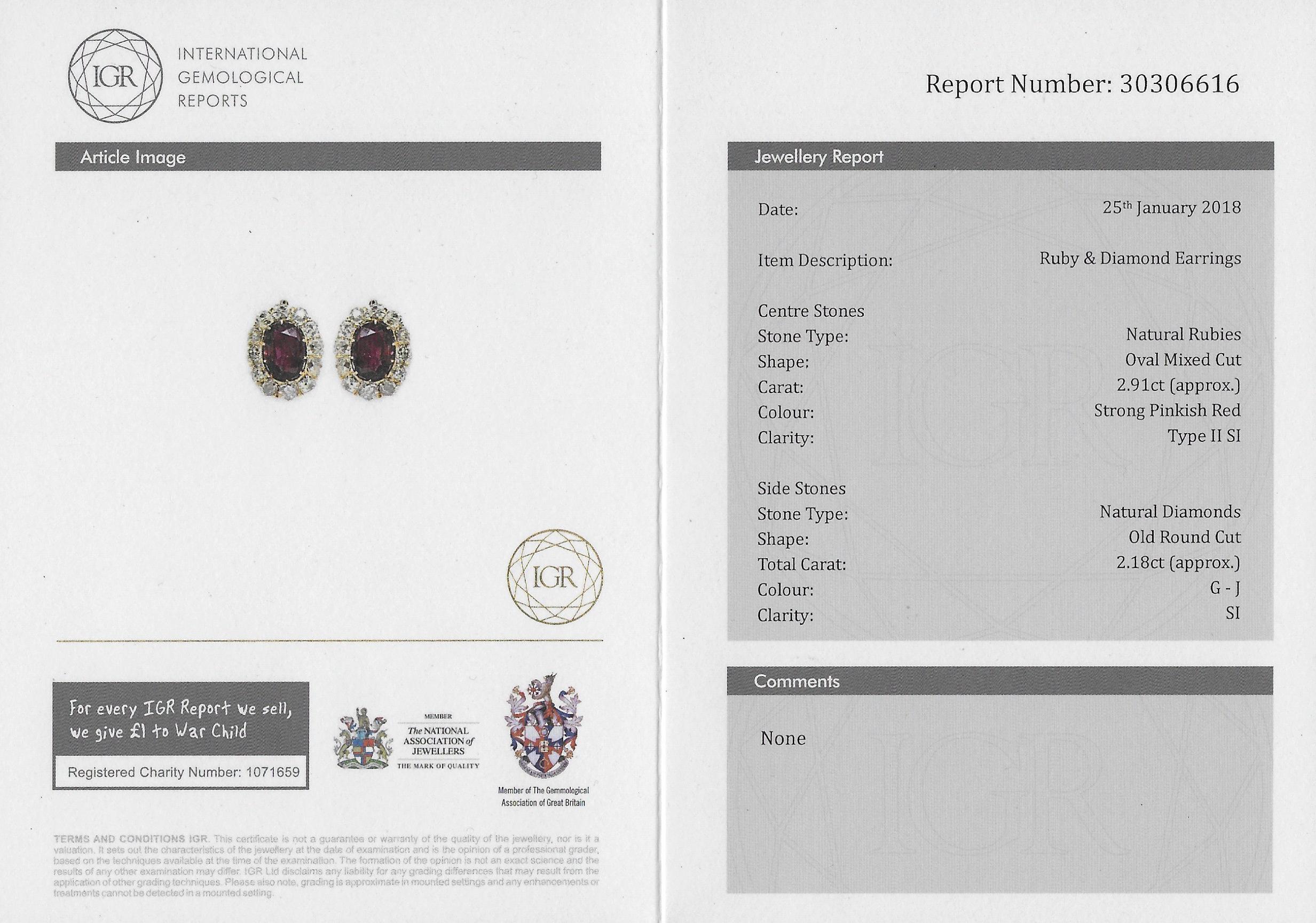 Victorian 2.91 Carat Ruby & 2.18 Carat Old Cut Diamond 18k Gold Cluster Earrings For Sale 4
