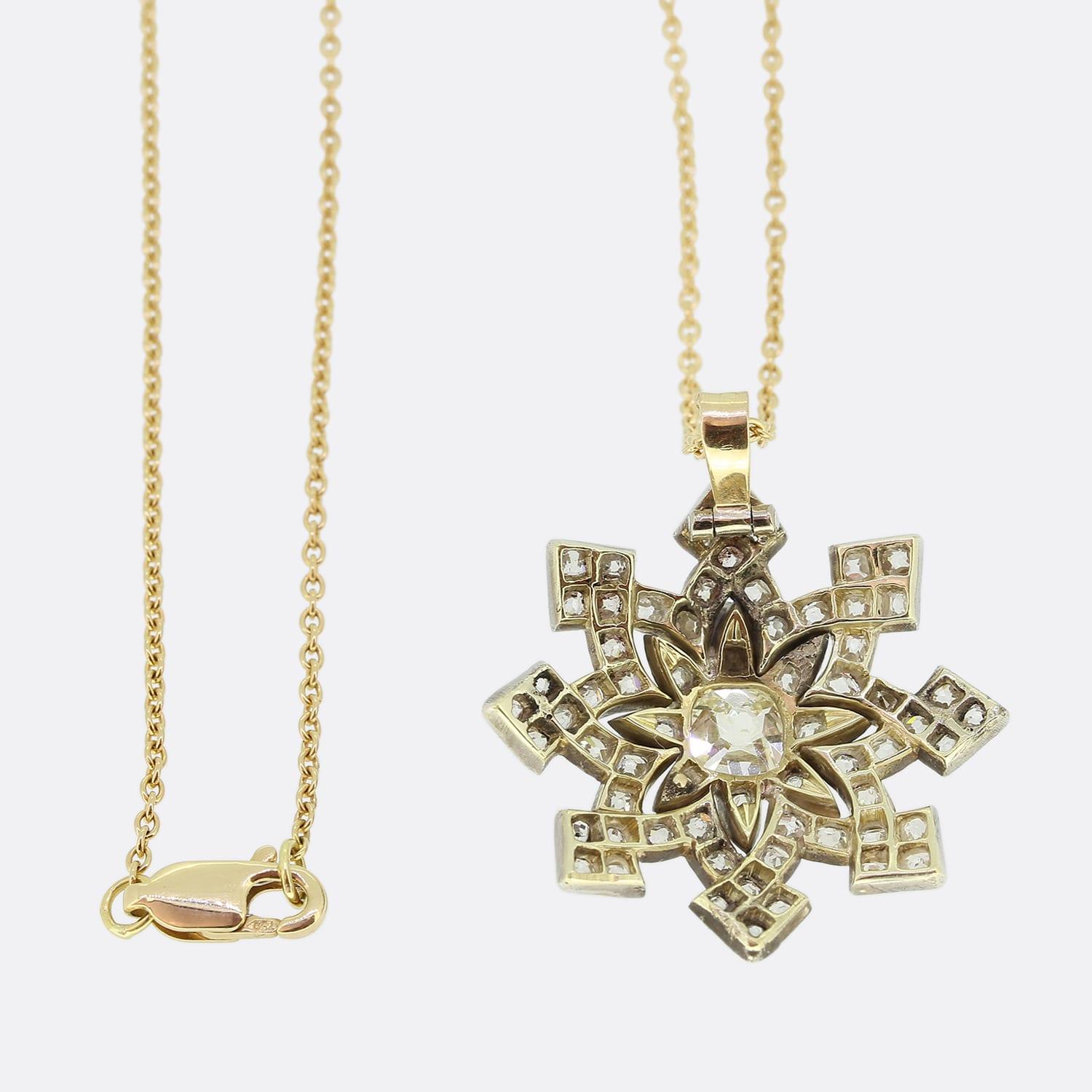Cushion Cut Victorian 2.95 Carat Diamond Star Pendant Necklace