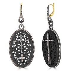 Victorian 3.00 Cttw Natural Diamond Oval Filigree Drop Earrings in 18K/925