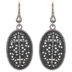 Used Victorian 2.95 Cttw. Diamond Oval Filigree Drop Earrings in 18k/925