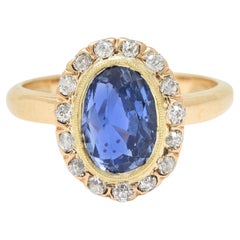 Victorian 2.95 CTW No Heat Ceylon Sapphire Diamond 14 Karat Gold Antique Ring