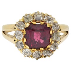 Bague victorienne en or 14 carats avec grenat pyrope-spessartine et diamants 2,95 carats
