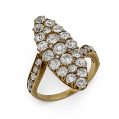 Bague victorienne à navette en or jaune 18 carats et diamant de 3 carats