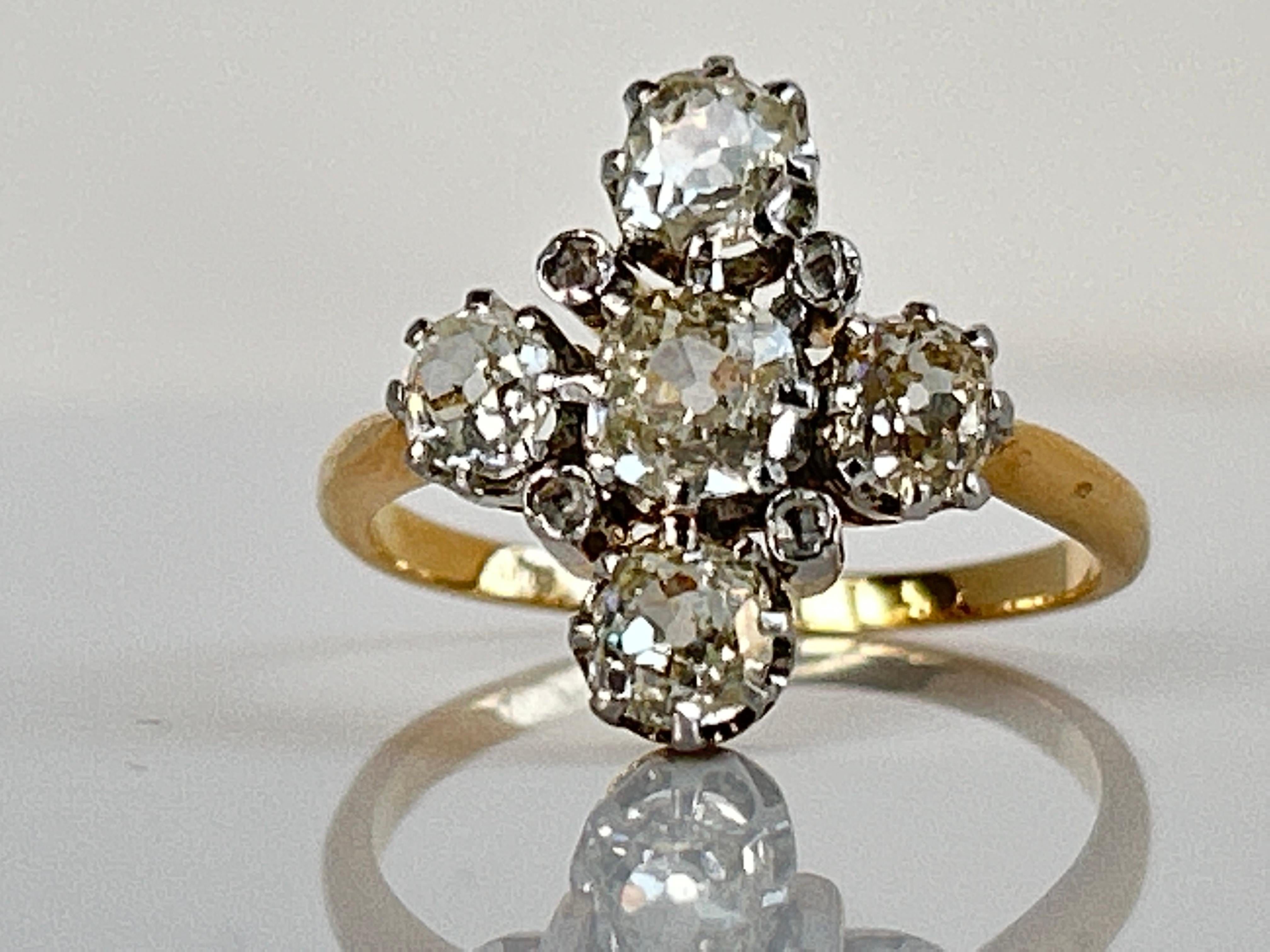 Victorien tardif Bague de fiançailles victorienne de 2 ct de diamant taillé à l'ancienne, or 18k et platine en vente