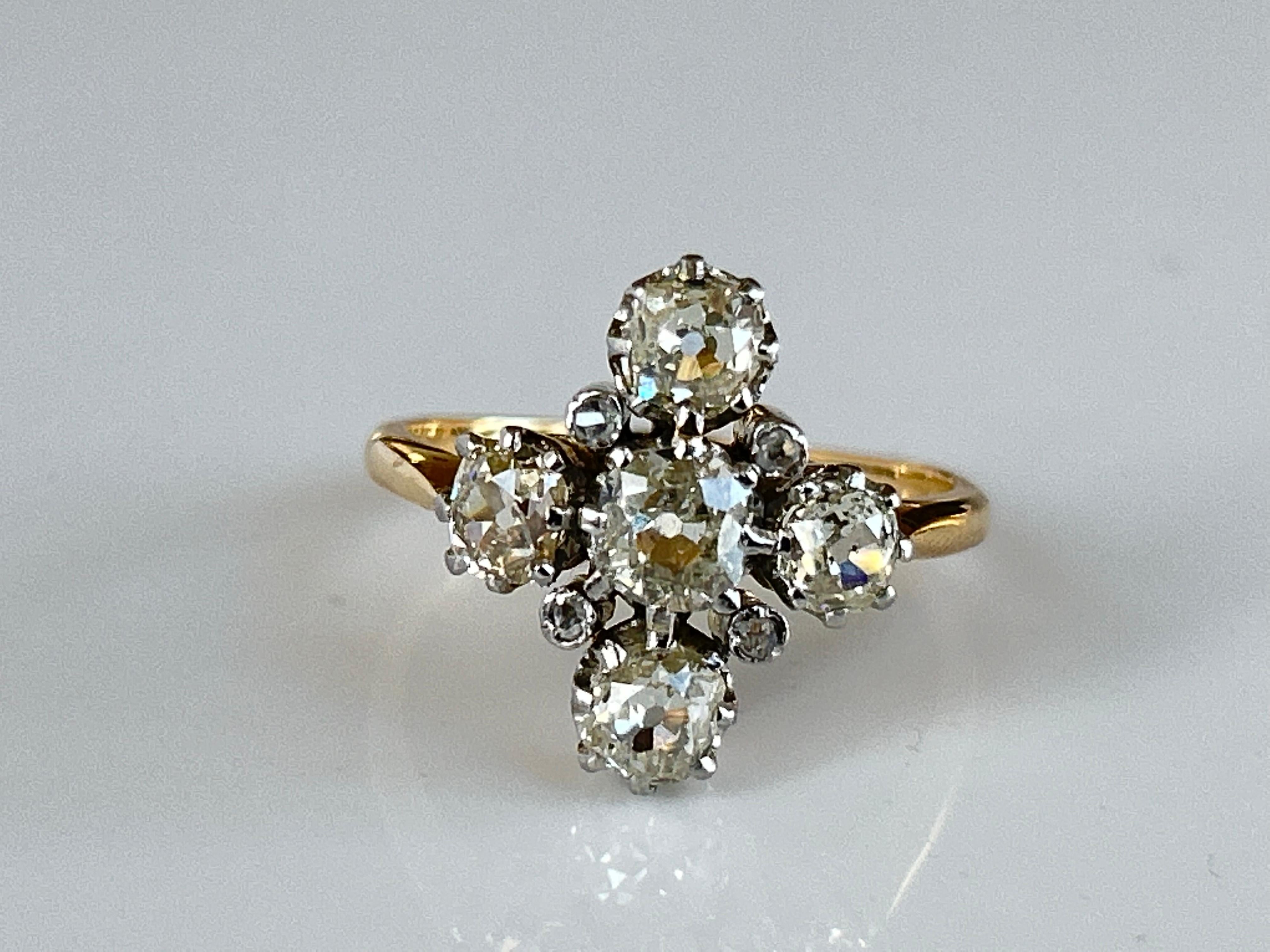 Victorian 2 ct Old Mine Cut Diamond Engagement Ring 18k Gold & Plat For Sale 2