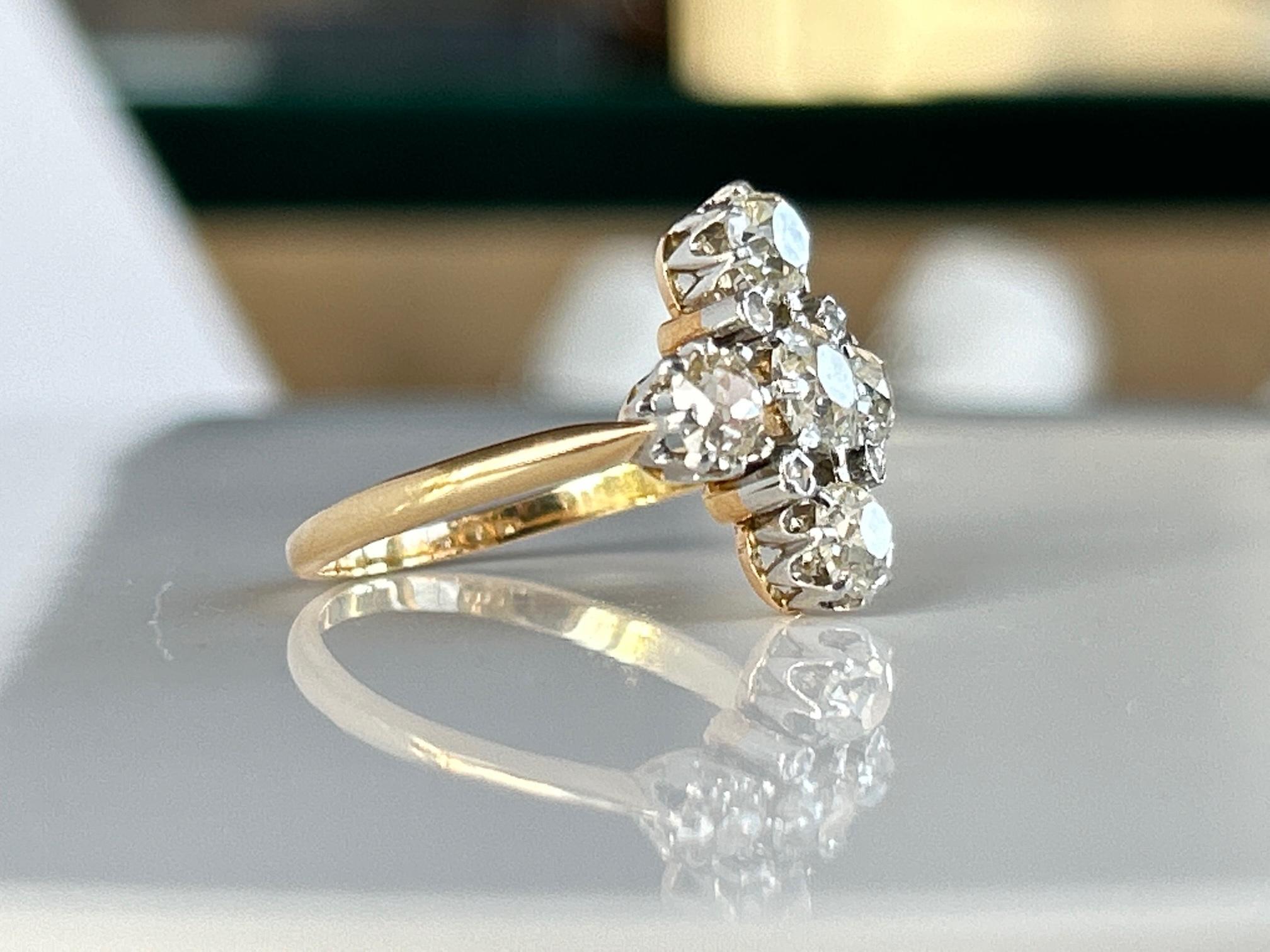 Late Victorian Victorian 2 ct Old Mine Cut Diamond Engagement Ring 18k Gold & Plat For Sale
