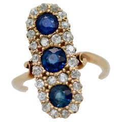 Victorian 3 Sapphire Diamond Lozenge Ring