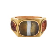 Victorian 3-Sided Carnelian and Banded Agate Intaglio Signet Ring