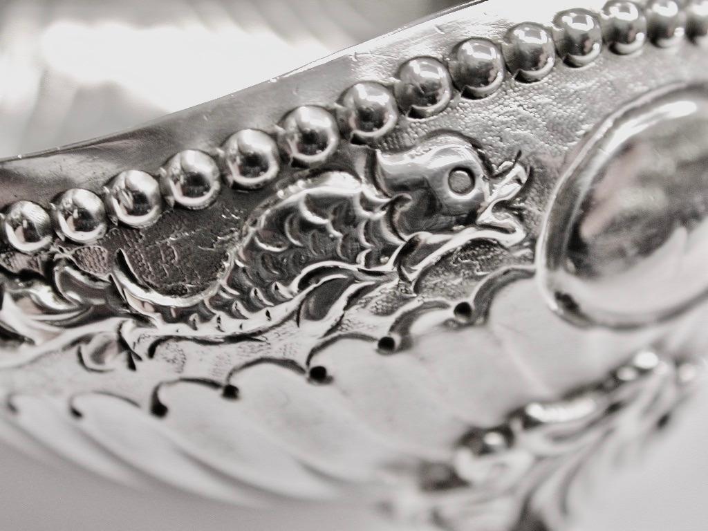 Sterling Silver Victorian 3 Sided Embossed Silver Sweet Dish, Made by D & J Welby, London 1886