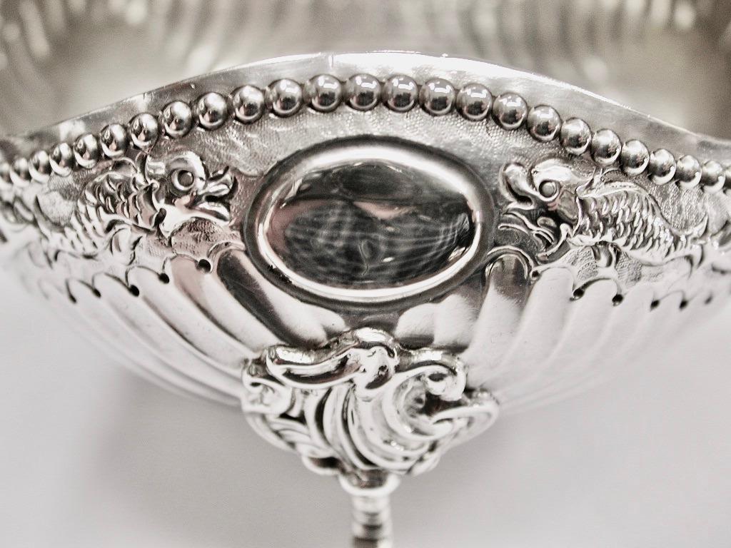 Victorian 3 Sided Embossed Silver Sweet Dish, Made by D & J Welby, London 1886 1