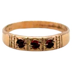 Victorian 3 Stone Garnet Baby Ring 14K Yellow Gold Antique Original 1850's