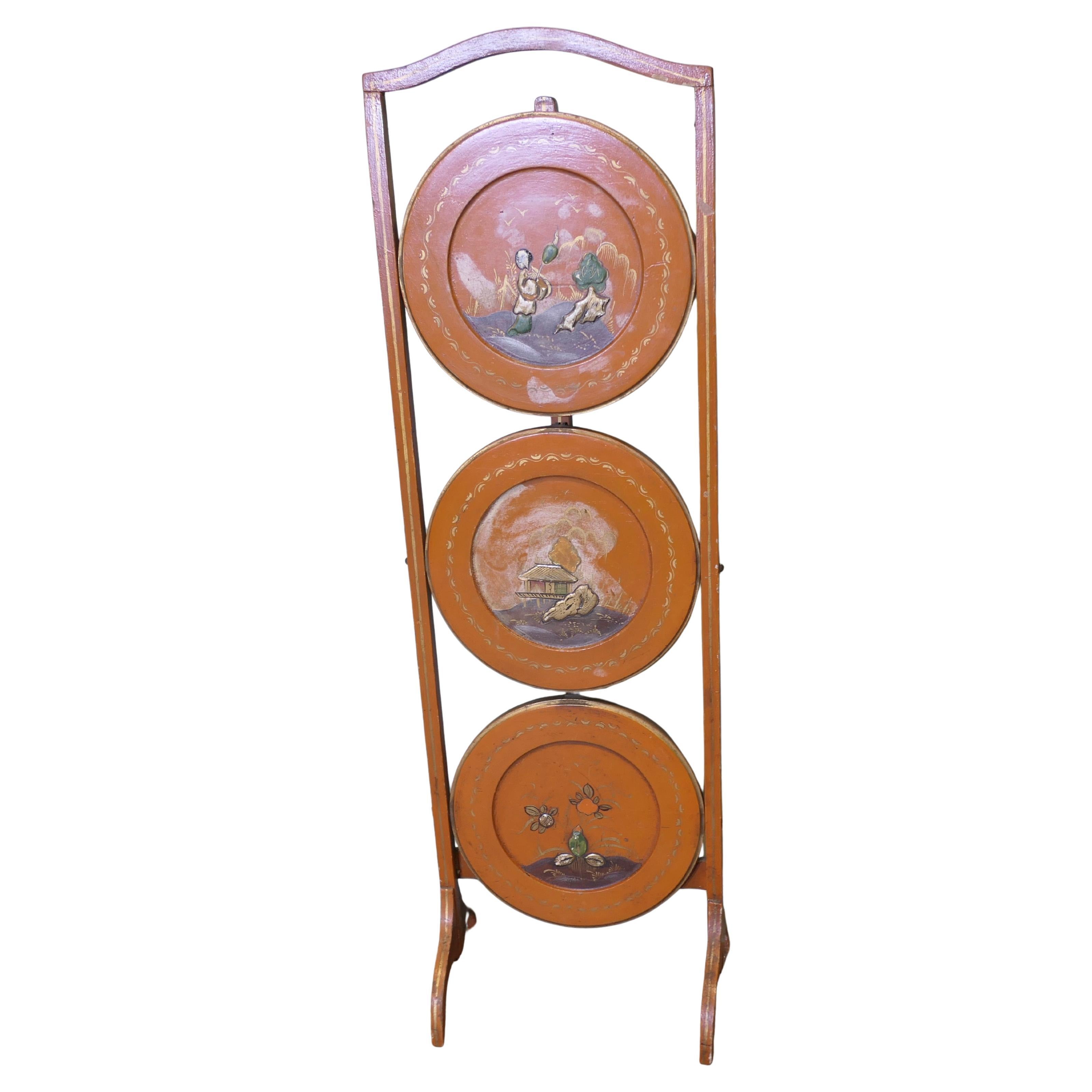Victorian 3 Tier Oriental Cake Stand  A charming piece, in Burnt Orange Lacquer