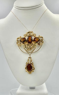 Victorian 30 Carat Citrine Swag Pendant Brooch Gold Monumental