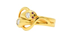 Victorian .30 Carat Diamond, Ruby and 14 Karat Gold Snake Ring