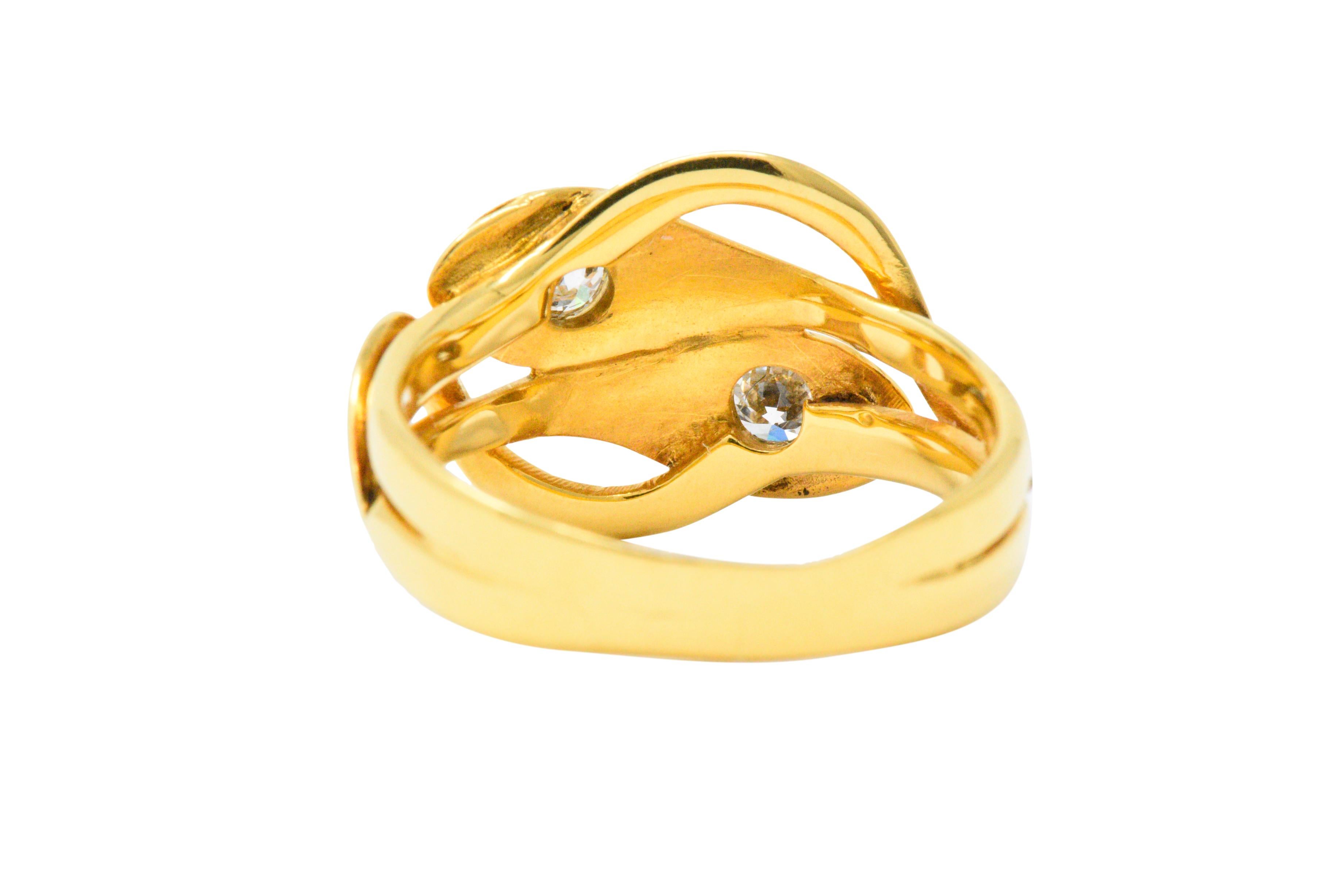 Women's or Men's Victorian .30 Carat Diamond, Ruby and 14 Karat Gold Snake Ring