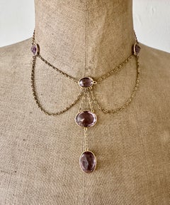 Victorian 30 Carat Rose de France Amethyst Festoon Swag Necklace Gold