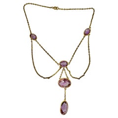 Victorian 30 Carat Rose de France Amethyst Festoon Swag Necklace Gold