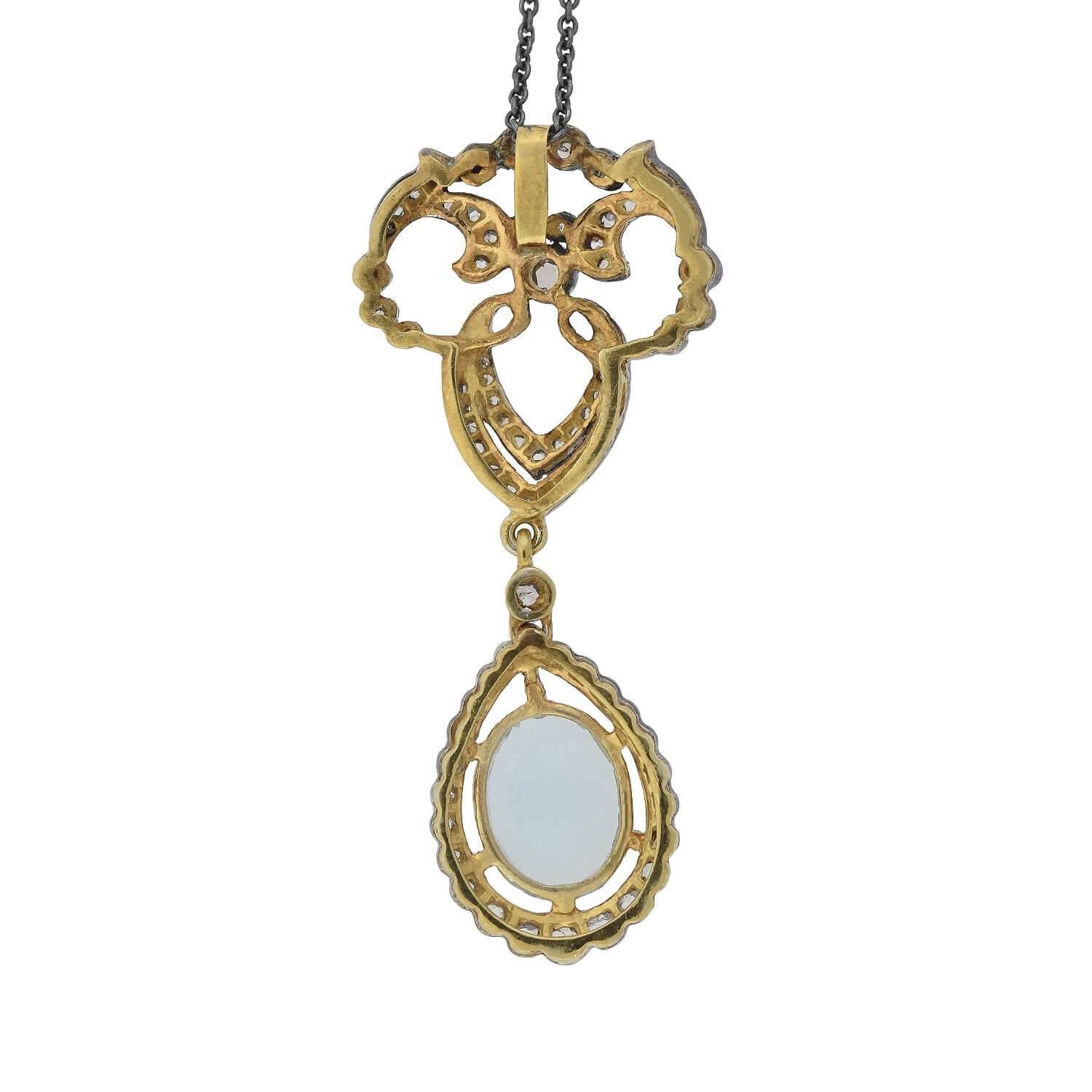 Oval Cut Victorian 3.00 Carat Aquamarine and Diamond Pendant Necklace For Sale