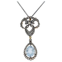 Victorian 3.00 Carat Aquamarine and Diamond Pendant Necklace